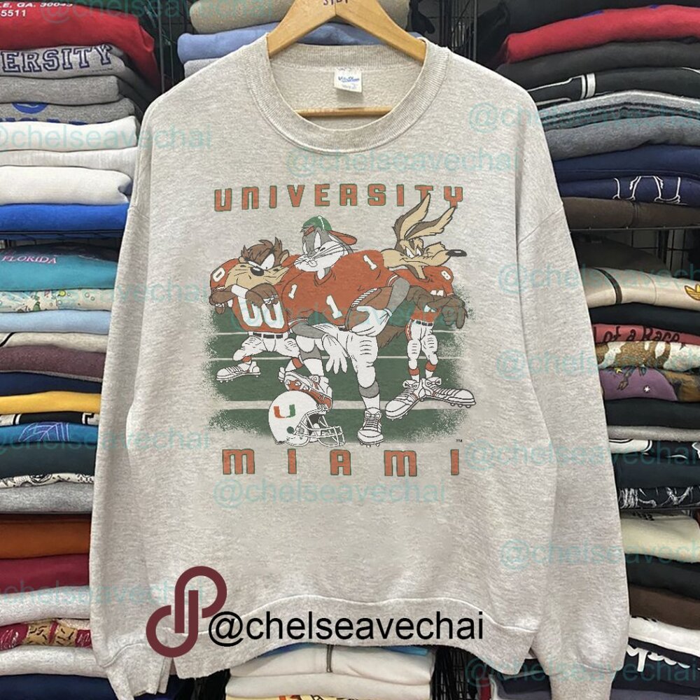 Vintage 90s University Of Miami Hurricanes Looney Tunes Football Sweatshirt